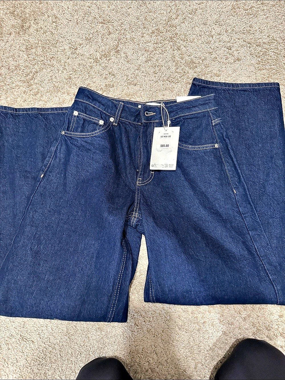 Topshop Barrel Mid Rise Jean in Indigo Rinse Blue Waist 26 Length 32